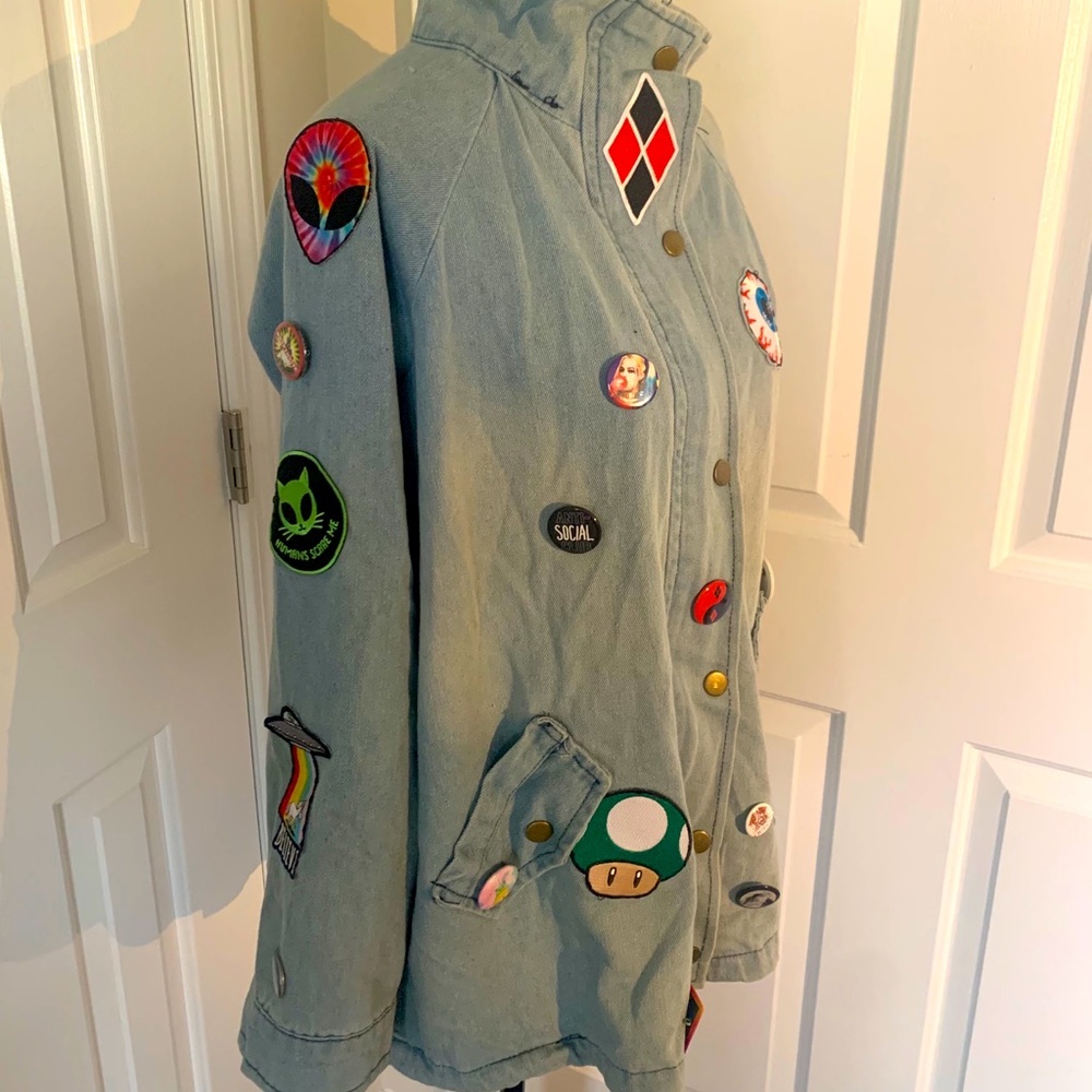 Personally designed patch and pin Jean jacket
